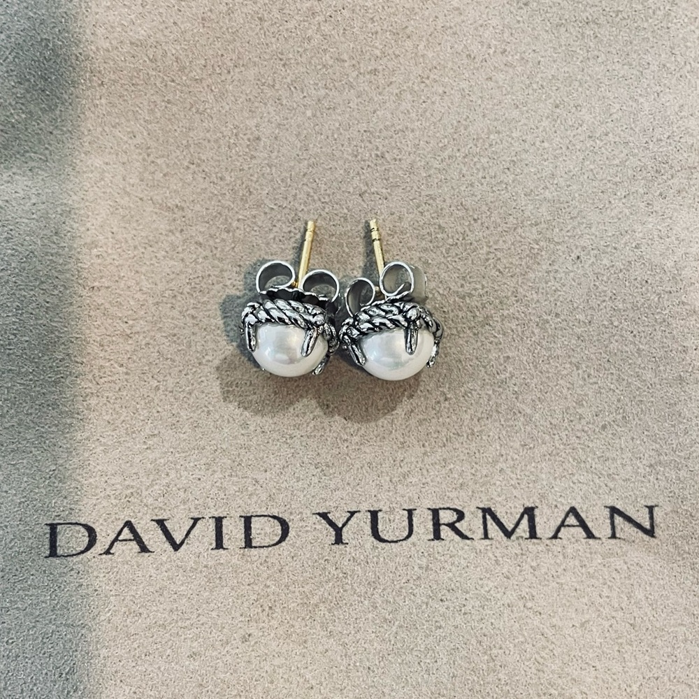 David Yurman Petite Chatelaine Stud Earrings, Pearl, 8mm